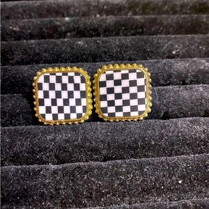 Black and white checkered stud earrings